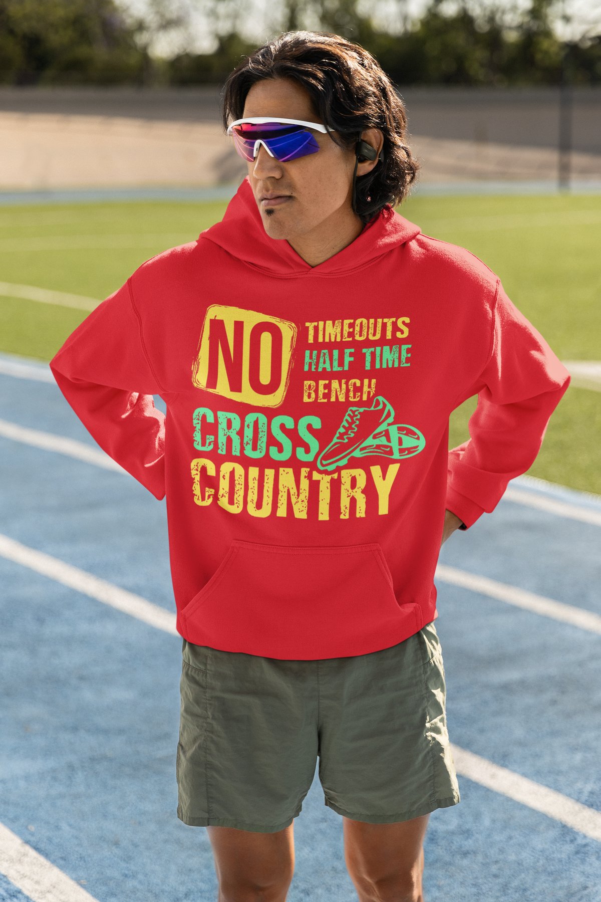 No Timeouts No Halftime No Bench Cross Country Hoodie - Red Hoodie