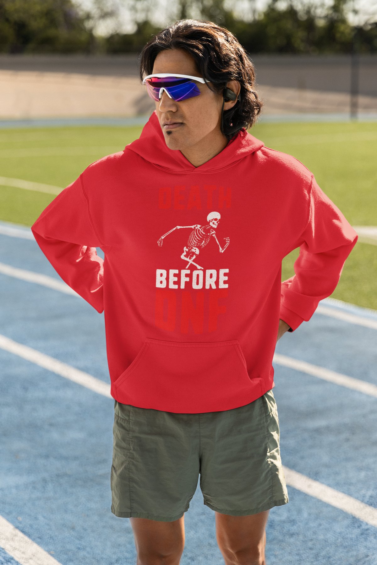 Death Before DNF Hoodie - Skeleton Runner Design - Red Hoodie