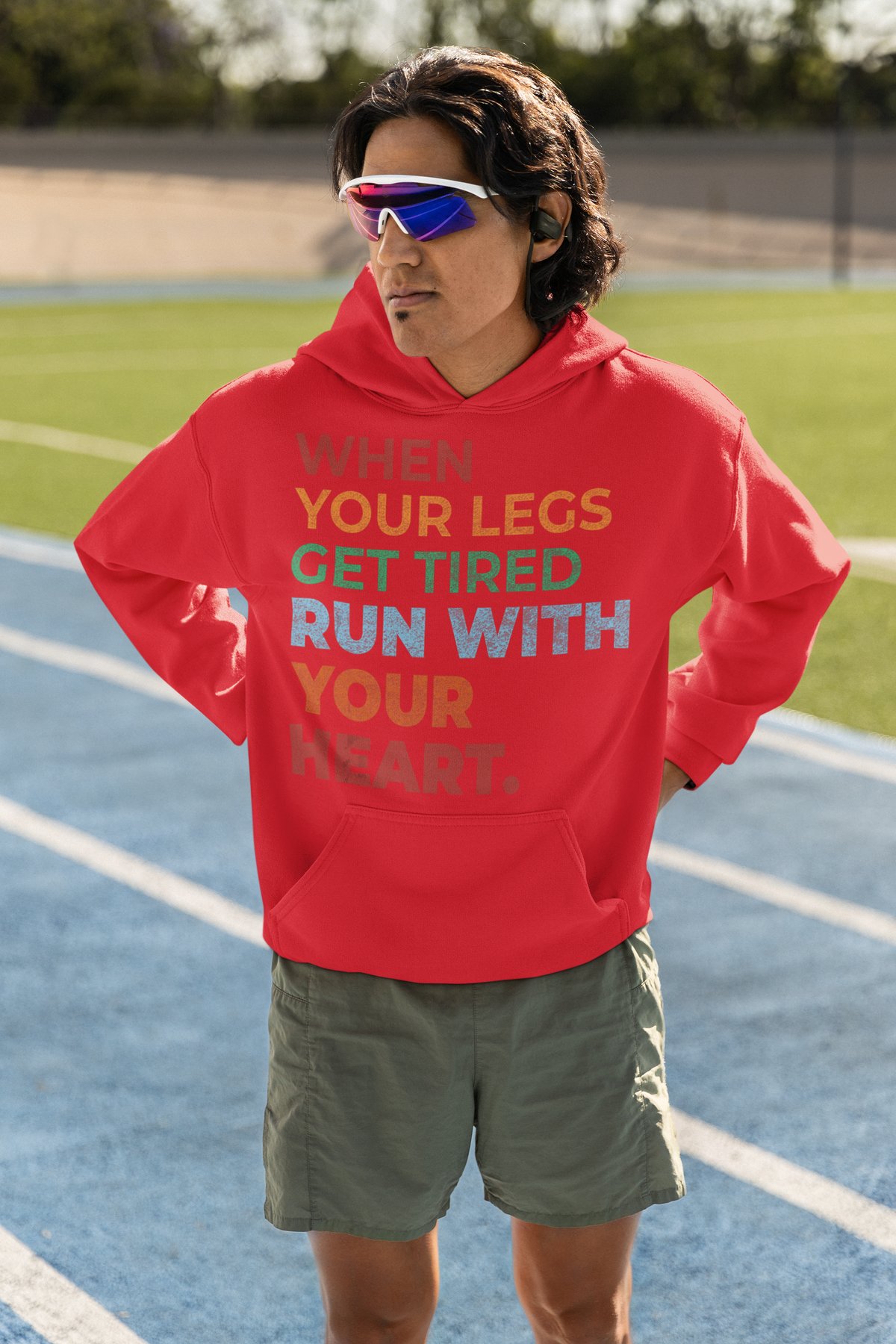 Running Partners Hoodie - Dad And Buggy Retro Sunset Design - Red Hoodie