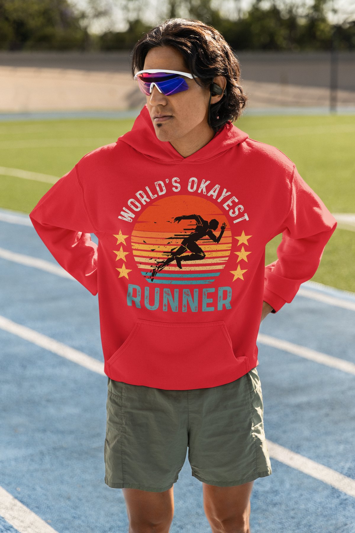 World's Okayest Runner Hoodie - Meh Not Great Not Worst Funny Design - Red Hoodie