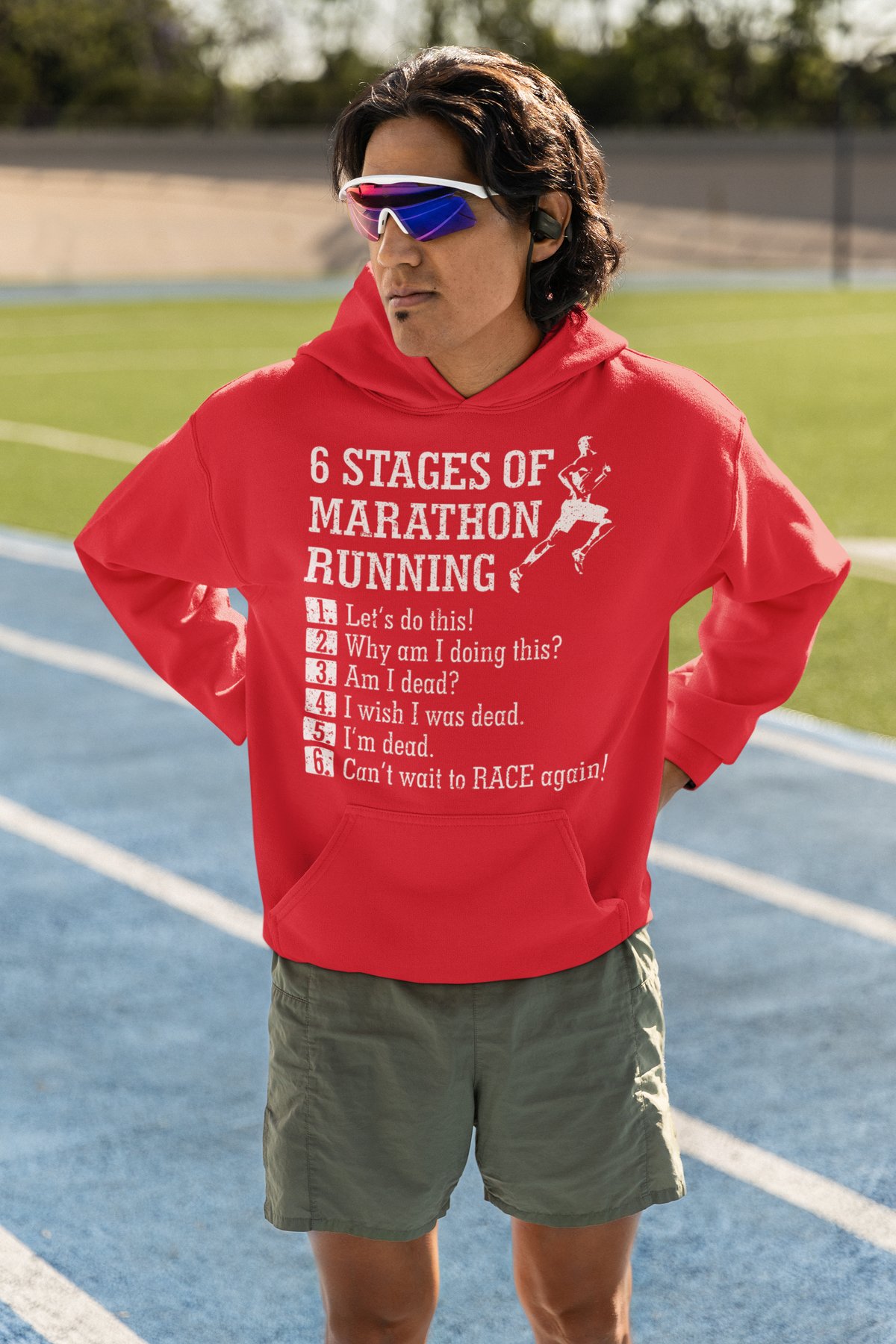 6 Stages Of Marathon Running Hoodie (Sketch) - Hand-Drawn Style Design - Red Hoodie