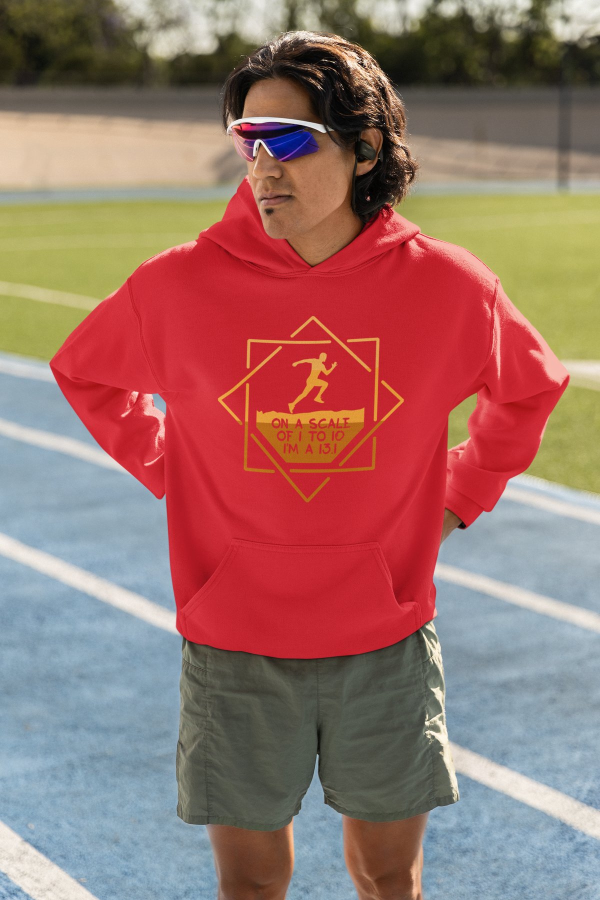 On A Scale Of 1 To 10 I'm A 13.1 Hoodie - Gold Diamond Badge Design - Red Hoodie