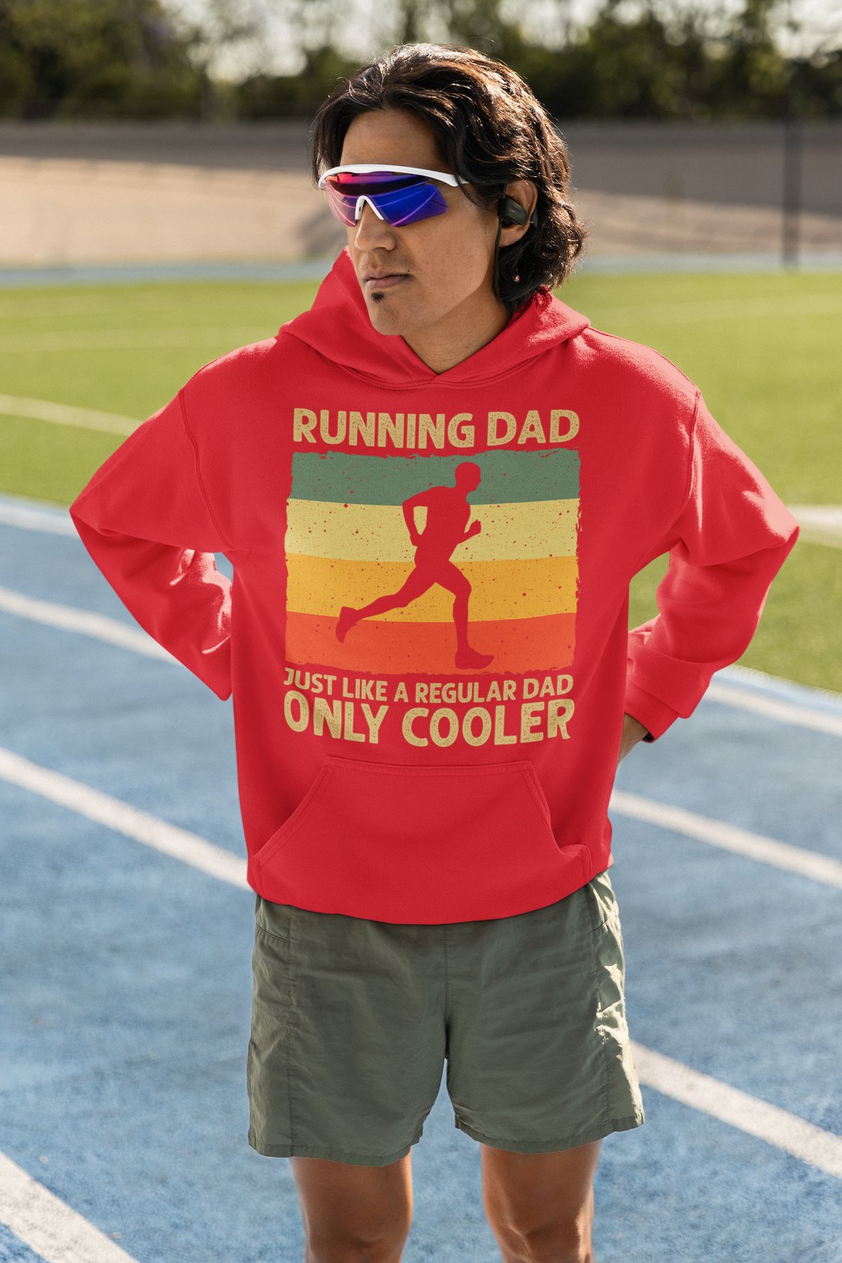 Running Dad Only Cooler Hoodie - Retro Sunset Dad Runner Gift - Red Hoodie