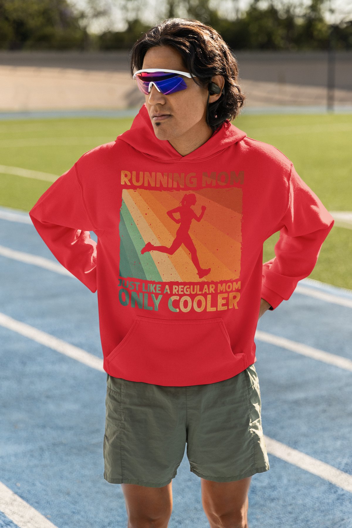 Running Mom Only Cooler Hoodie - Retro Sunset Mom Runner Gift - Red Hoodie