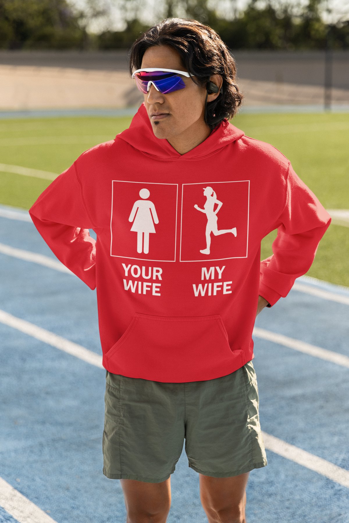 Your Wife My Wife Runner Hoodie - Funny Running Comparison - Red Hoodie
