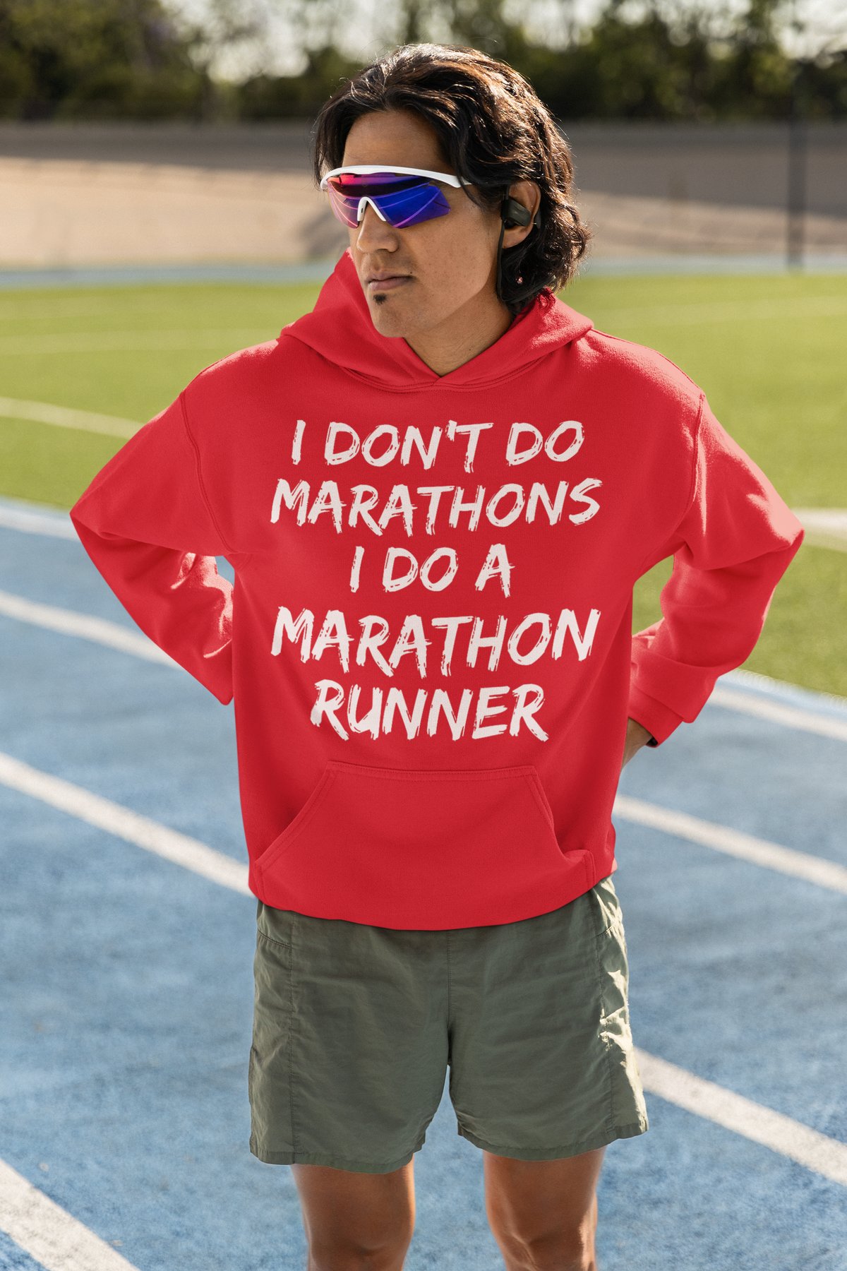 I Don't Do Marathons I Do A Marathon Runner Hoodie (Teal Bold) - Red Hoodie