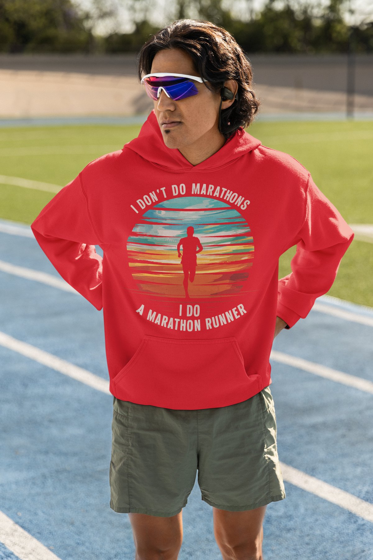 I Don't Do Marathons I Do A Marathon Runner Hoodie (Retro Sunset) - Red Hoodie