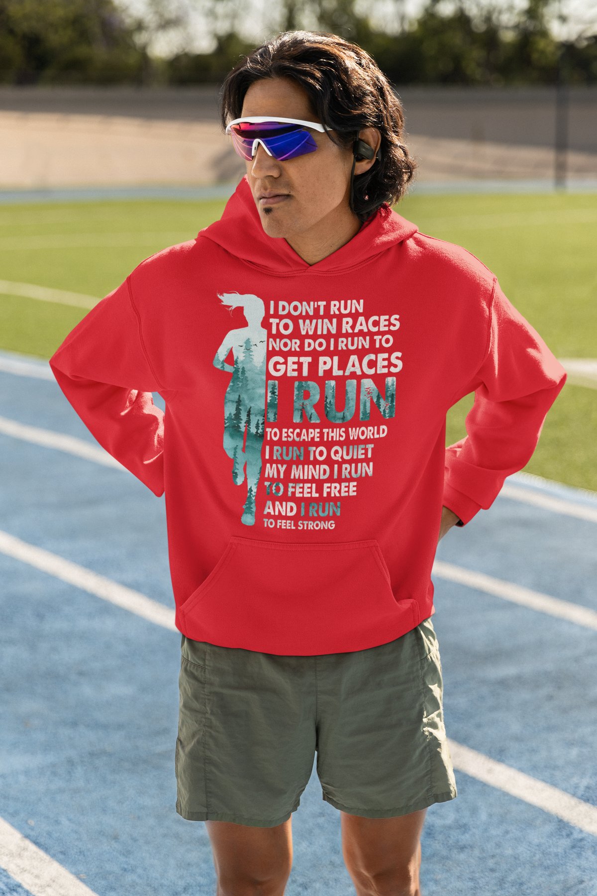 I Don't Run To Win Races I Run To Feel Strong Hoodie (White/Yellow) - Red Hoodie