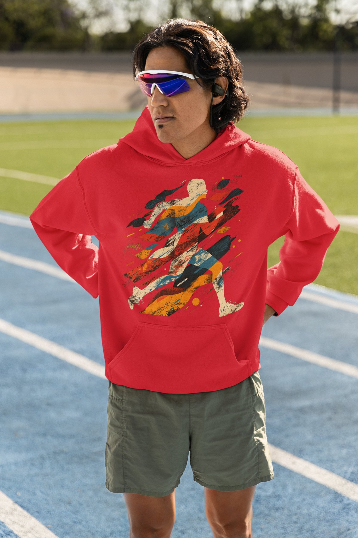 Abstract Runner Hoodie - Modern Running Art Design - Red Hoodie