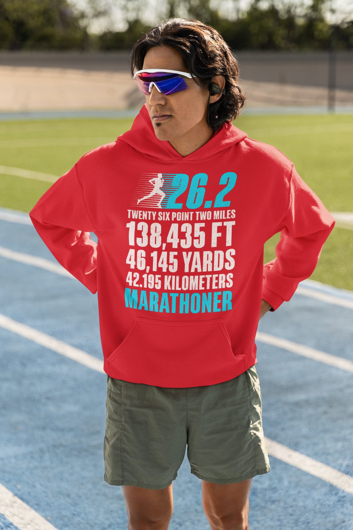 26.2 Marathon Stats Hoodie - Distance Conversions Fun Facts Design - Red Hoodie