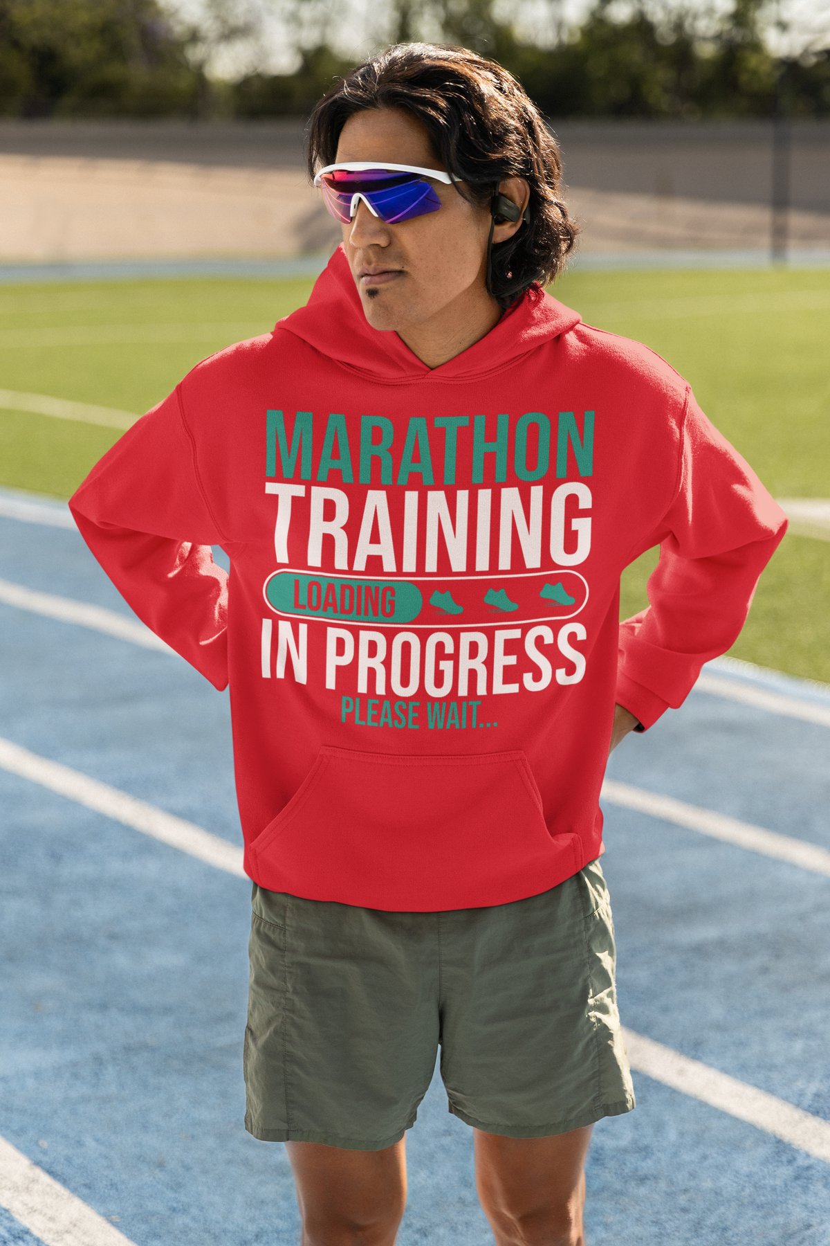 26.2 Marathon Hoodie - Retro Stripe Minimalist Design - Red Hoodie